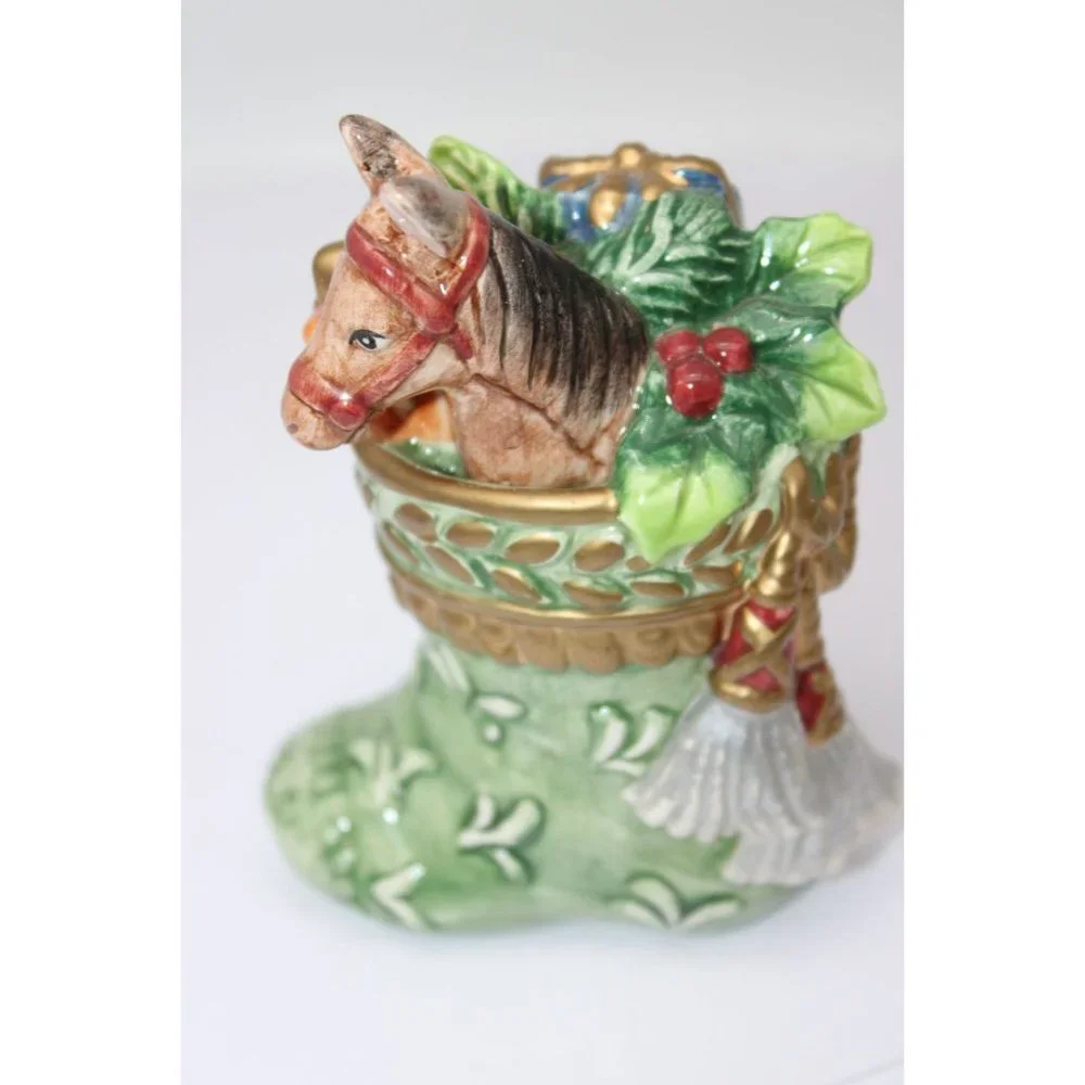 Salt & Pepper Shakers - Fitz & Floyd Gregorian Horse in Stocking & Dove on Gift